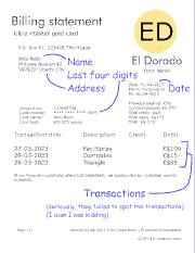 Example billing statement with annotation using the Comic Sans font